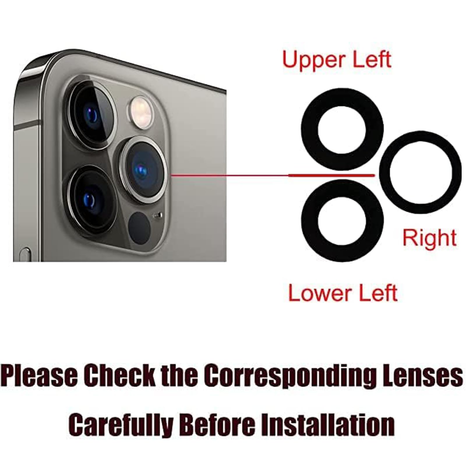 Lente Di Ricambio Per Fotocamera Posteriore IPhone 12 Pro - Kit Completo Con Strumenti, Vetro Antigraffio