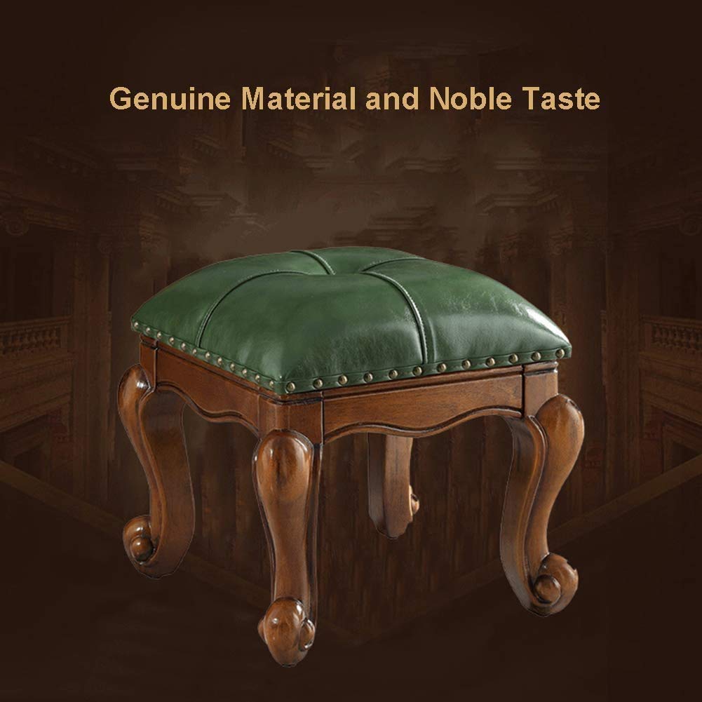 JIOWEUOE Questo poggiapiedi imbottito è realizzato in legno di gomma, decorato con bottoni, stile europeo, può essere utilizzato come sgabello da tavolo, sgabello fasciatoio, pia, verde, 40 x 40 cm