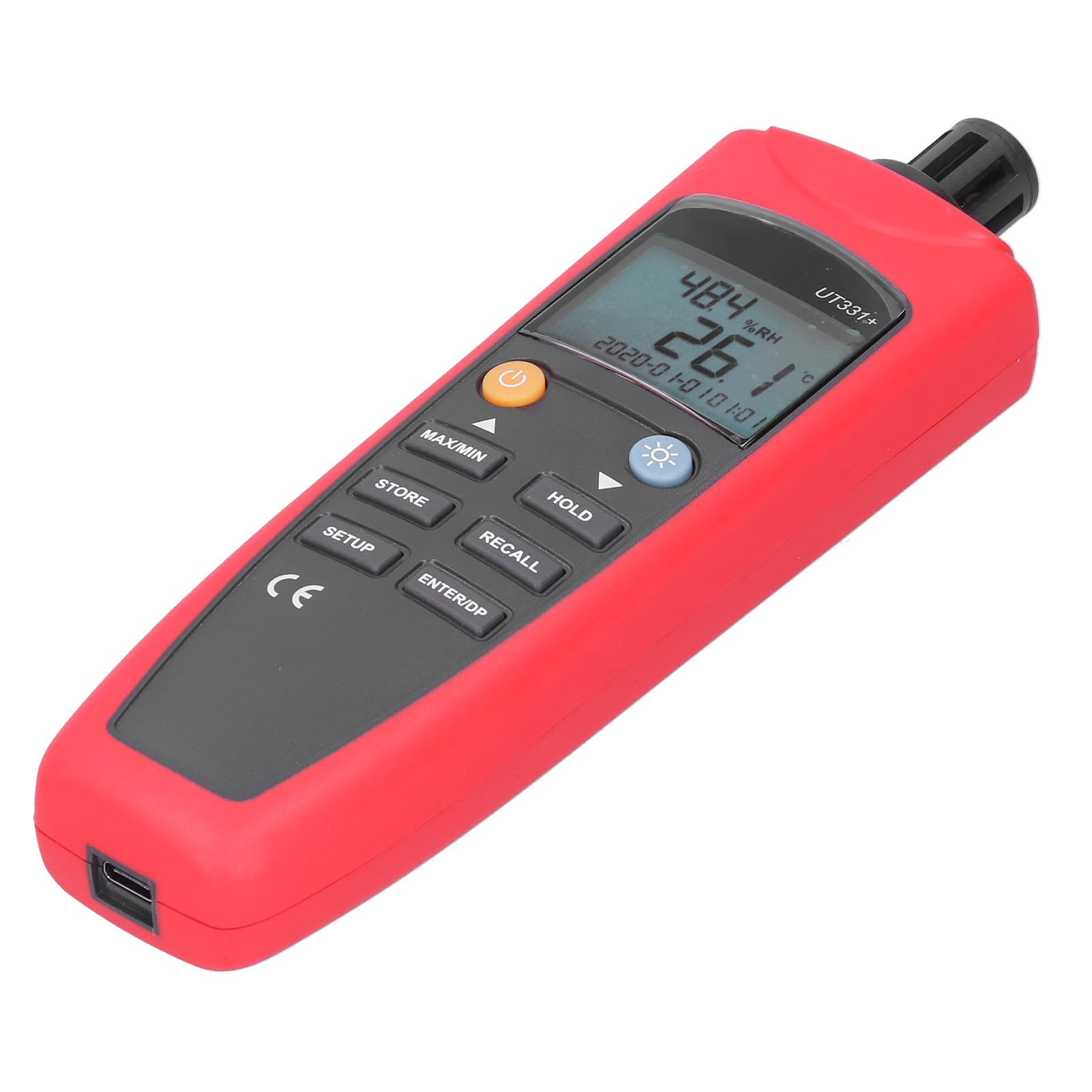 Termómetro Digital UT331+ Medidor de Humedad y Temperatura ABS con Rango de Humedad Relativa de 0 a 99,9% 4 a 158 °F Retención de Datos Alimentación USB para Uso en Interiores, Oficinas,