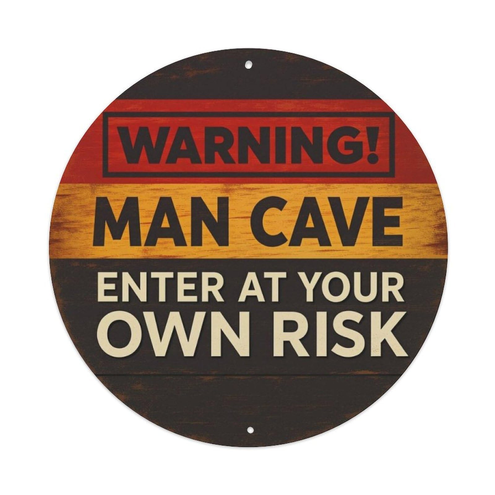 Vintage Wood Man Cave Warning Round Decor Sign Vintage Aluminium Metal Sign, Retro Wall Decor for Home, Bar, Garage & Farmhouse 20x20cm