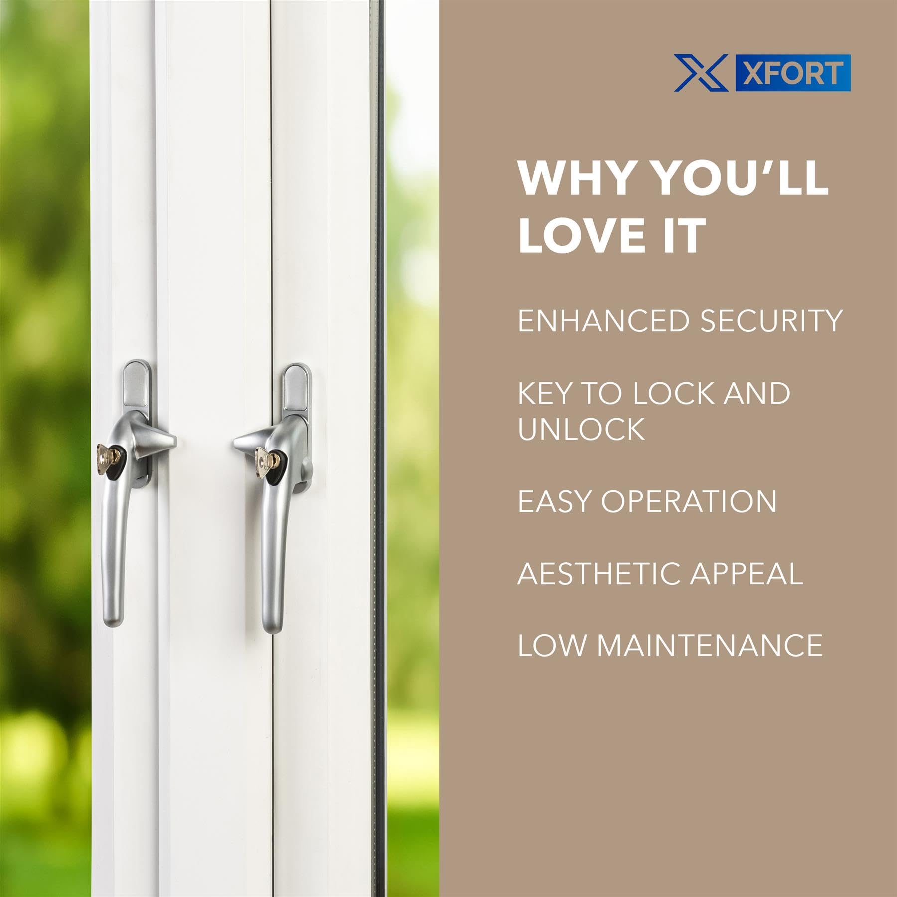 XFORT Locking Cockspur Window Handle Installation Kit in Satin Chrome, Left Hand UPVC Window Handle Replacement, Lockable Window Lever - Image 4