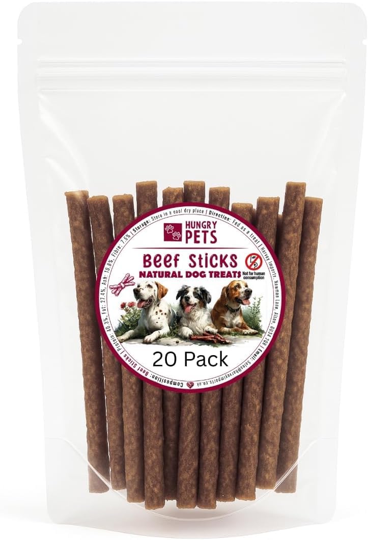 Premium Natural Dog Sticks 20 Pack - 100% Meat (20 Pack, Beef)