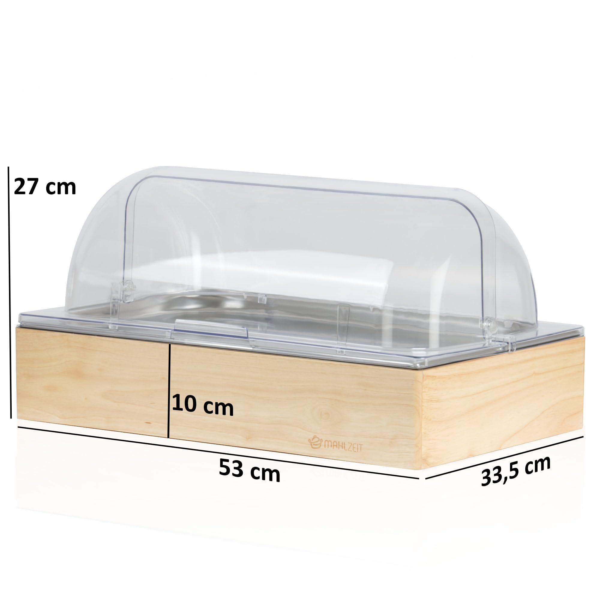 Mahlzeit Plato de servir refrigerado | 53 x 34 x 27 cm | GN 1/1 Plato refrigerado con tapa, sistema de bandeja refrigerante con paquete de hielo | Plato para conservar fresco con marco de madera, tapa