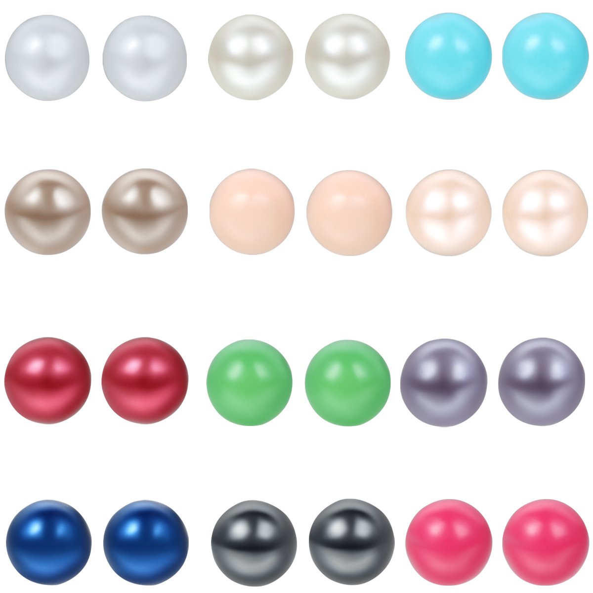 JewelryWe Pendientes de tuerca mezcla de colores acero inoxidable de mujer bola de perla coloridos pendientes 12 pares hipoalergénicos