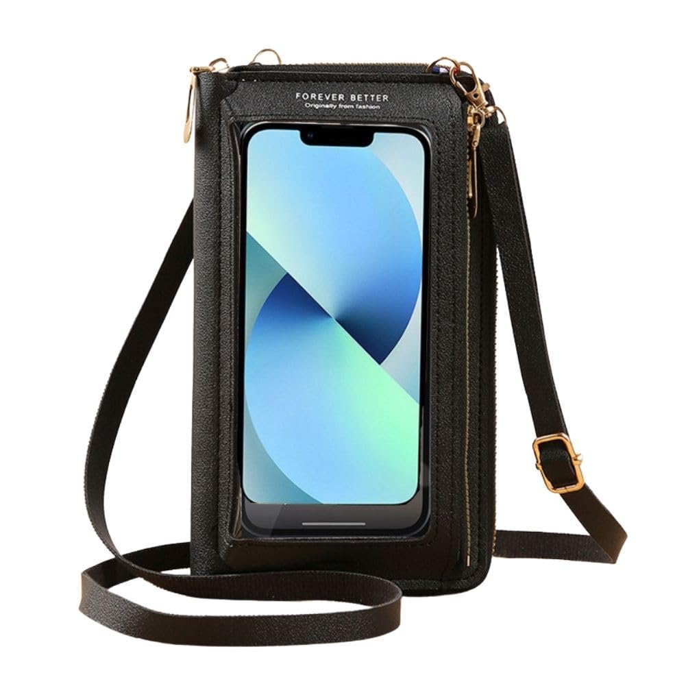 ALVEIN スマホポーチ ポーチ スマホショルダー 長財布 ウォレット ポシェット 透明 充電口付き 充電したまま スマホ操作 タッチスクリーン タッチパネル対応 入れたまま (ブラック)