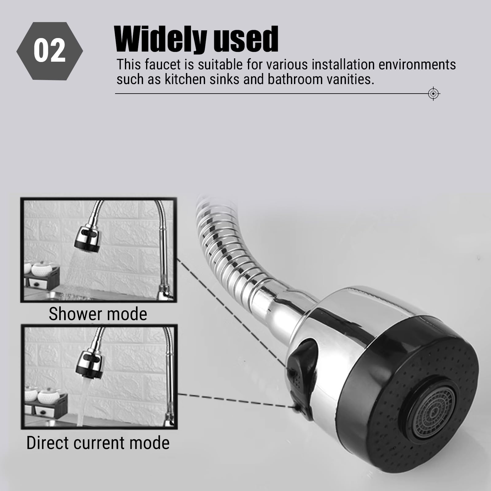 Grifo Cocina Fregadero De Pared Flexible, 360° Giratorio Grifo De Cocina Y BañO De Agua Fria Con 2 Tipos Aerosoles, Acero Inoxidable Monomando Grifo Para Fregadero De Cocina, Ahorro De Agua