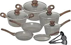 Mimo Style Conjunto 7 panelas de indução + 3 acessórios, Aluminio, 2 camadas de revestimento cerâmico, 1 camada resistente à alta temperatura (Grafitto)