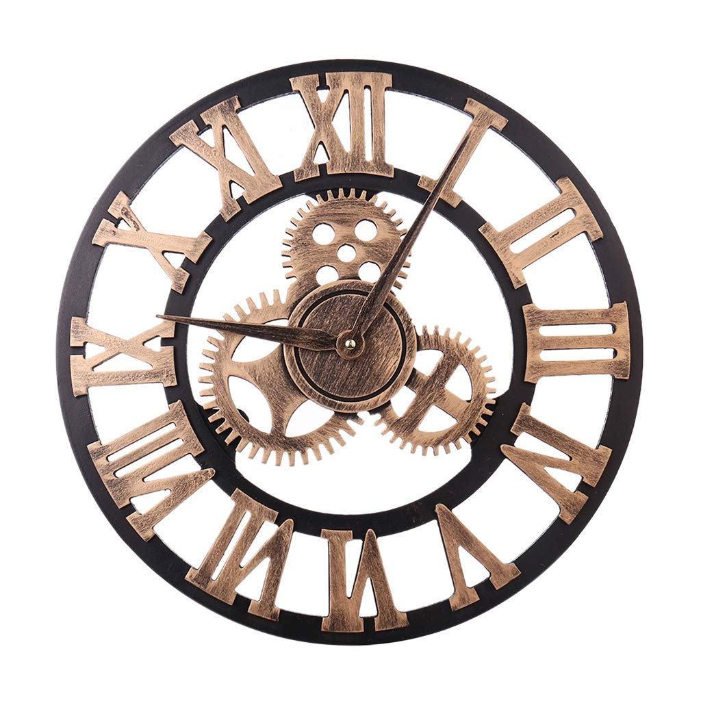 Reloj de pared grande de metal Números romanos Engranaje Reloj de pared Estilo americano Viento industrial Movimiento silencioso de madera Relojes de pared para cafetería Loft Bar del hotel Oficina Sa