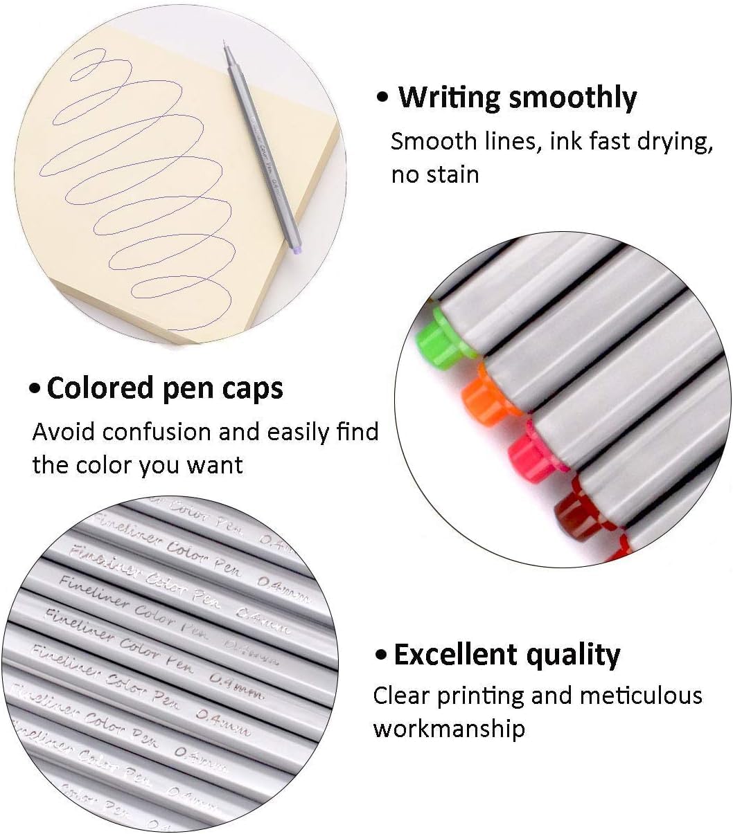 YAJNAS Farbstifte-Set, 24 Stifte, Fineliner-Farbstifte, mehrfarbige Zeichenstifte, feine Spitze, Flüssigtinte, kreative Gelstifte für Kinder und Erwachsene