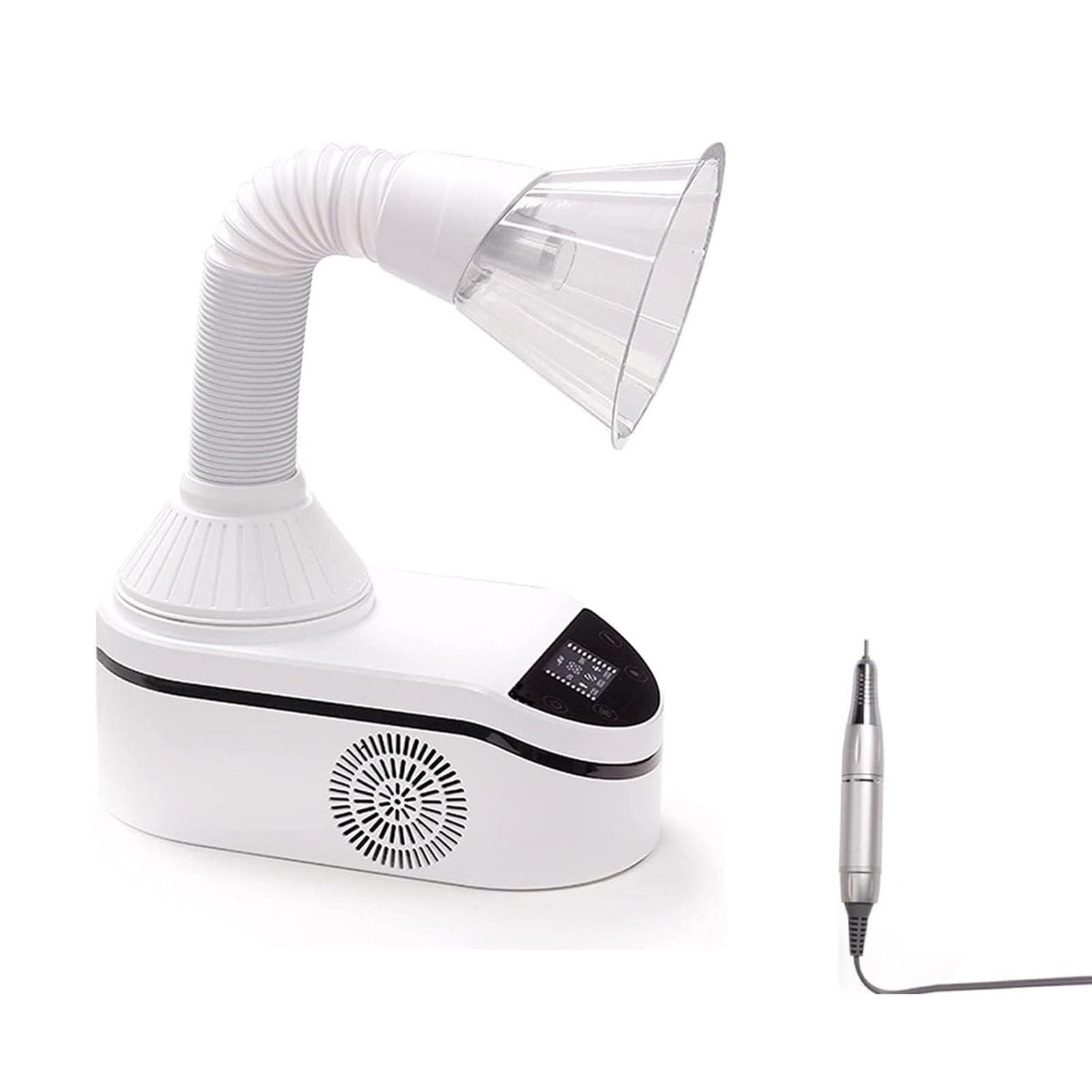 Máquina colectora de polvo con lámpara LED, fuerte succión de 230 W para laboratorio dental y salón de uñas, manguera de vacío giratoria de 360°, incluye bolígrafo de pulido
