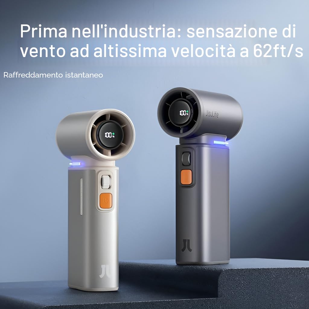 JISULIFE Mini ventilatore portatile portatile turbo, 100 velocità regolabili, 9000 mAh, ricaricabile tramite USB, funzionamento a batteria, display a LED, guscio in metallo con accessori, regalo per