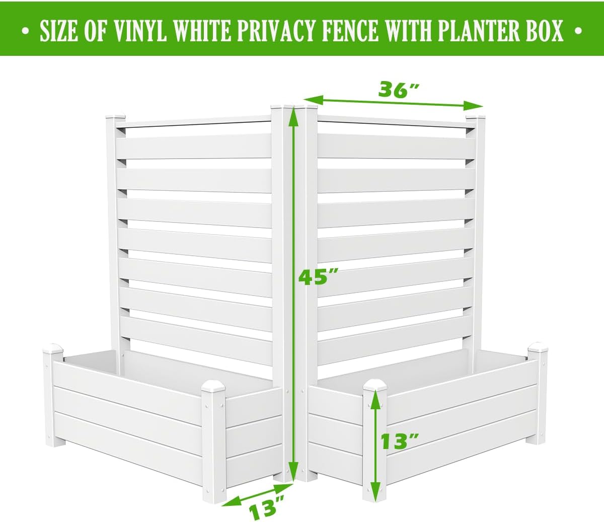 Vinyl Privacy Fence with Planter Box - 36"W X 45"H Decorative Outdoor Privacy Screen, No-Dig Freestanding Garden Fence for Patio, Backyard & Balcony, Weather-Resistant White Fence - 2 Panels