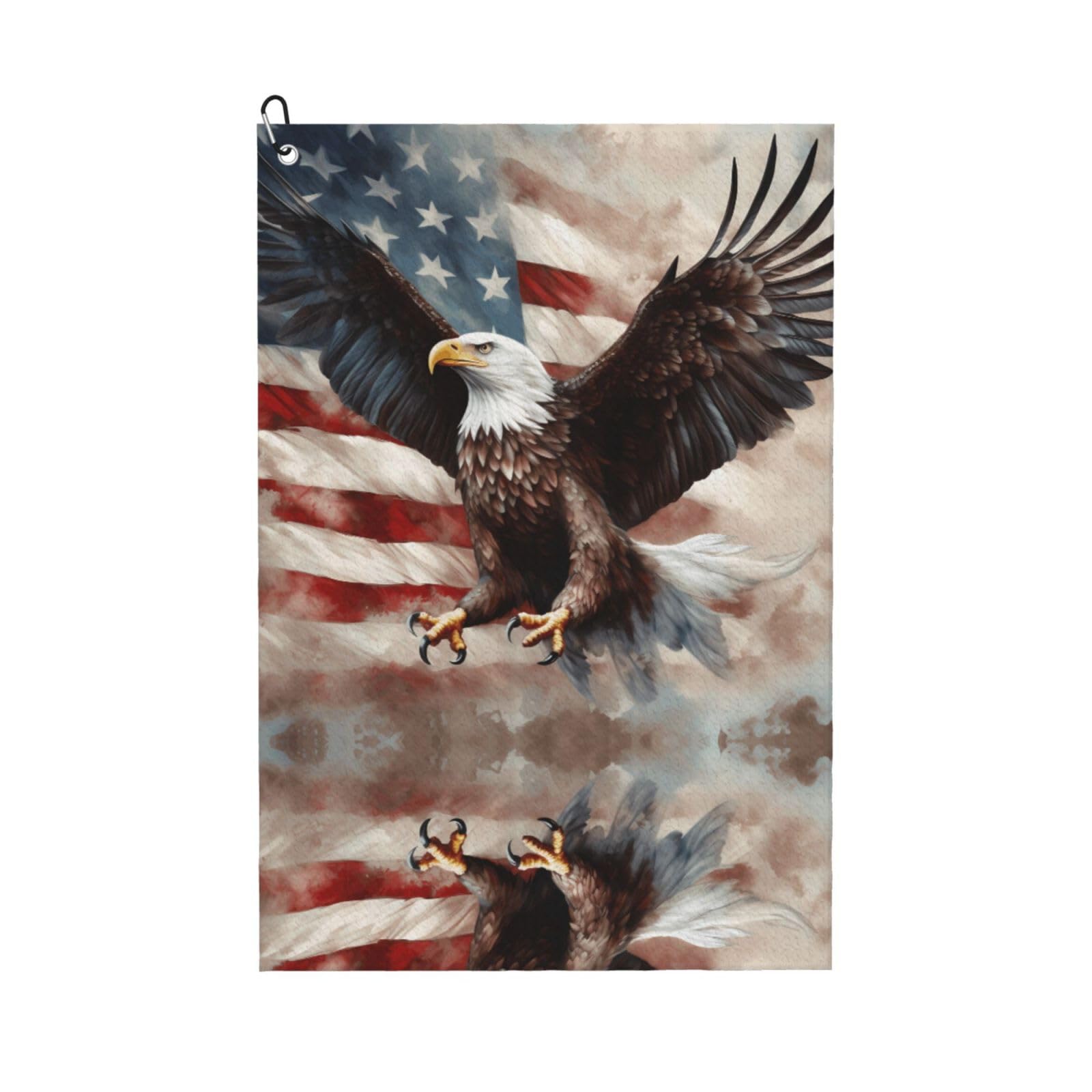 peiyeety Vintage American Flag Eagle Microfiber Golf Towel with Carabiner Clip, 16x24 Inch Absorbent Waffle Weave Towel for Golf Bags