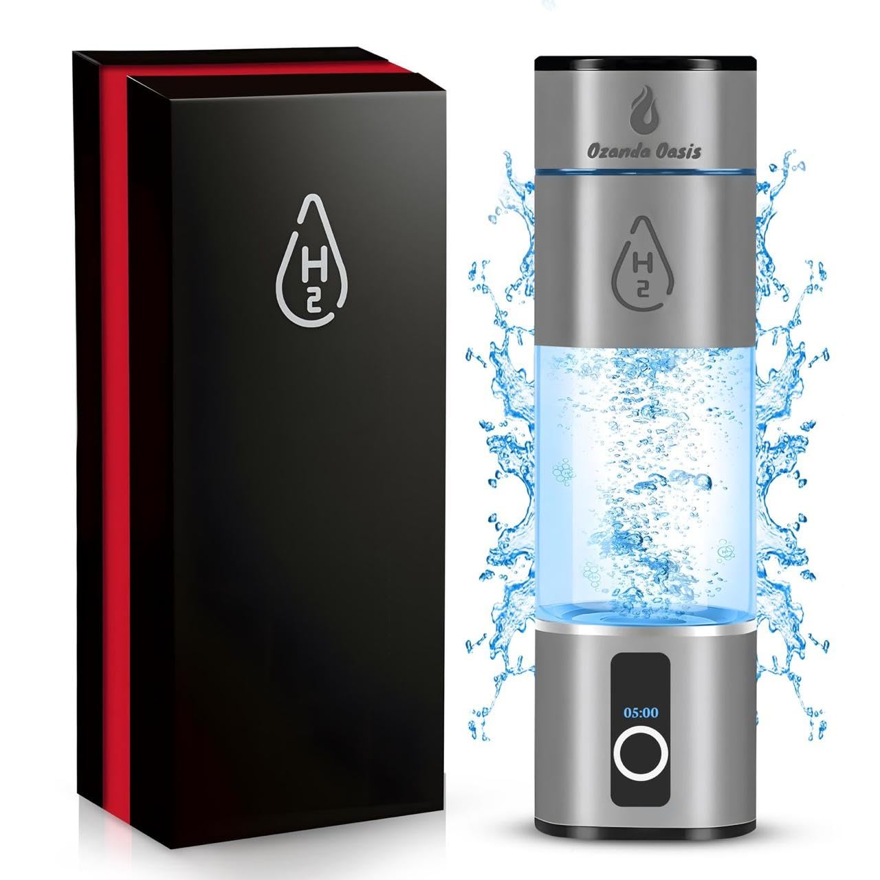 Ozanda Oasis Hydrogen Water Bottle – 8000 PPB | Dupont PEM Membrane | Platinum Electrodes | LCD Touchscreen | 2200mAh | 280ml | Portable Rechargeable