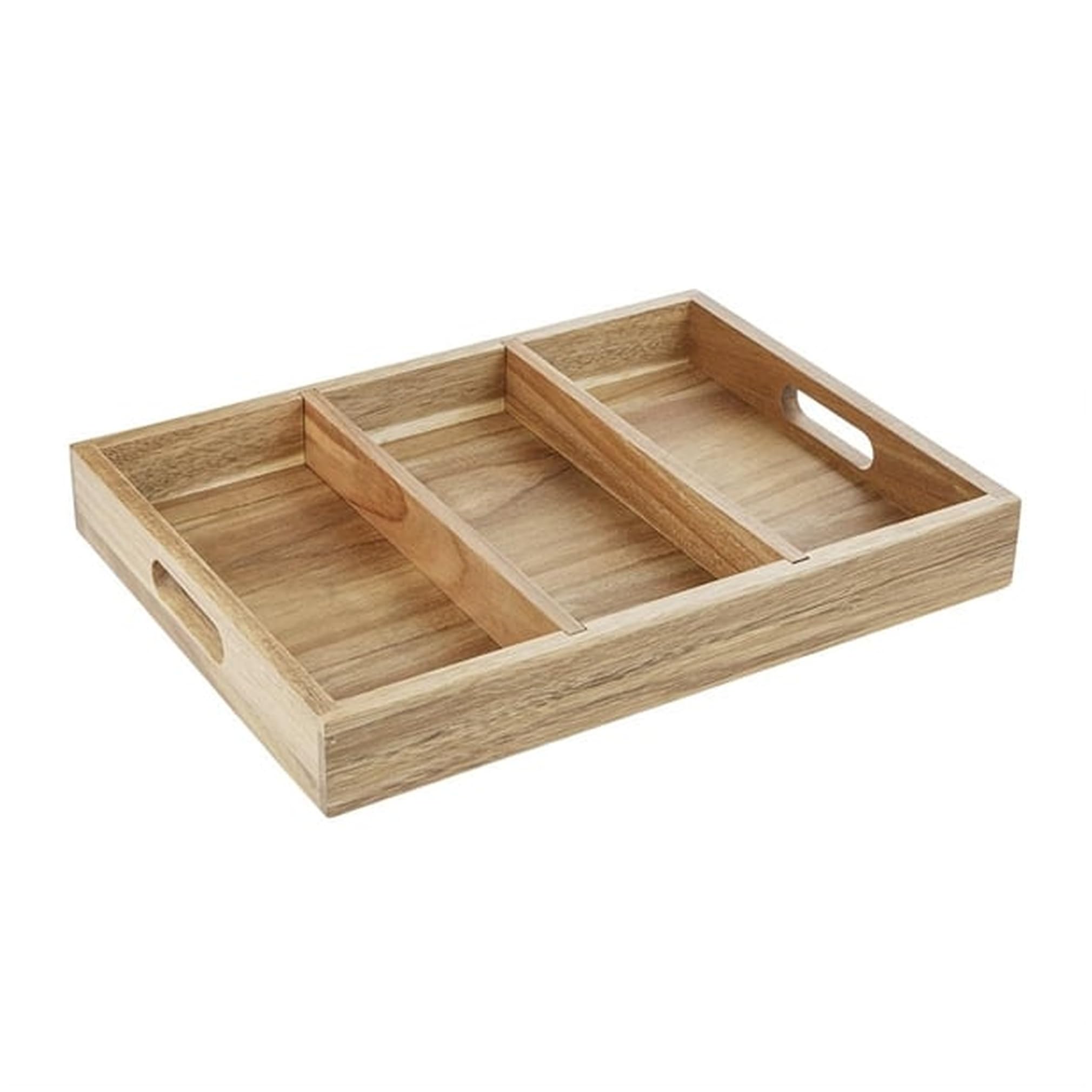 Olympia Acacia Wood 3-Section Cutlery Tray, 380x280x50mm