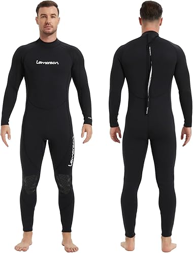 Vista 31 de Trajes de neopreno Lemorecn para hombre de 3/2 mm, traje de buceo de cuerpo entero Cremallera frontal 0.118 in