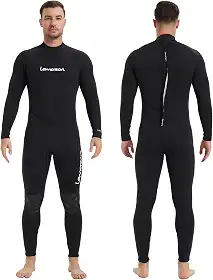 Lemorecn (16 tamanhos) Macacão masculino de neoprene de 3/2 mm e 5/4 mm para mergulho de corpo inteiro para homens