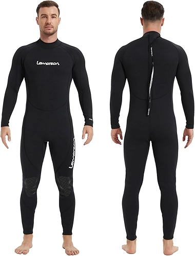 Lemorecn (16 tamanhos) Macacão masculino de neoprene de 3/2 mm e 5/4 mm para mergulho de corpo inteiro para homens