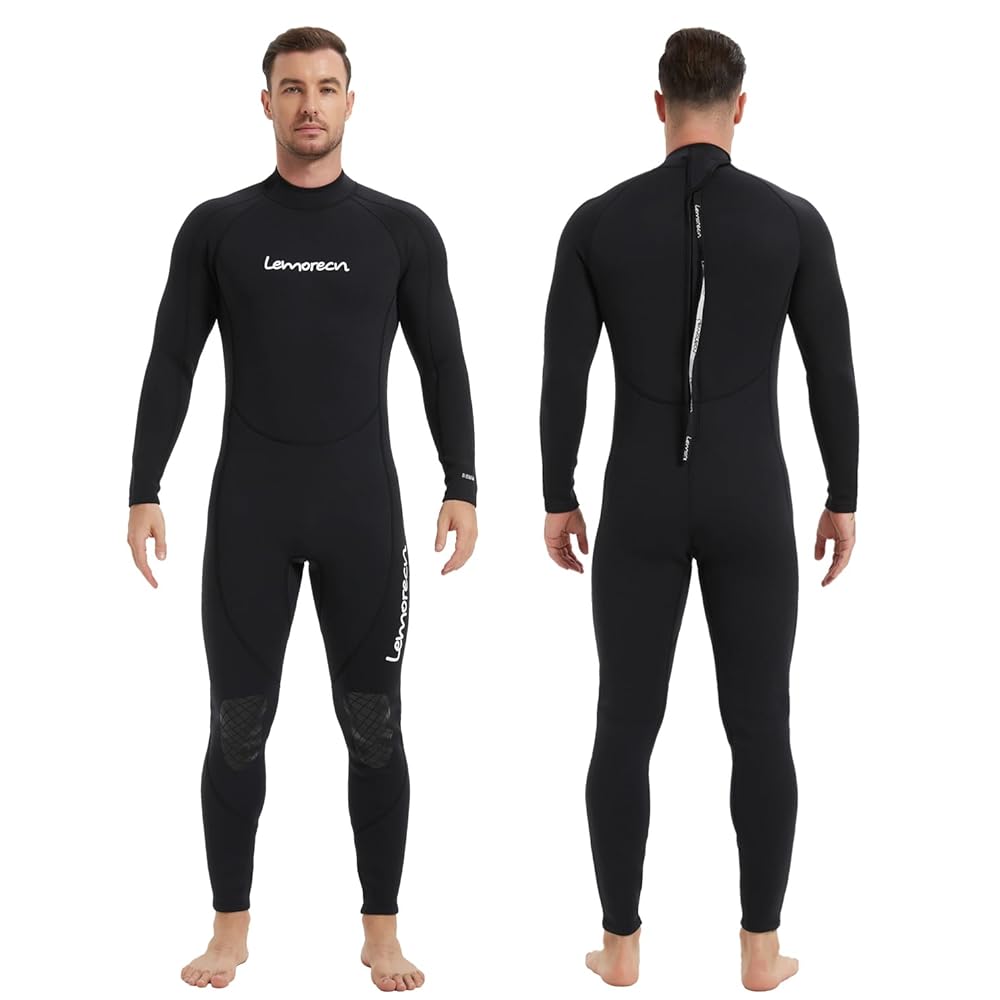 Lemorecn Wetsuit Men 3/2mm Back Zip Full Wetsuits Black Blue(3031blackXXL)