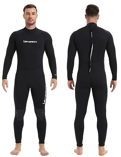 Lemorecn Men's Wetsuit 3/2mm and 5/4mm,Full Wetsuits for Men,Men‘s 3mm Full Wetsuit Front Zip for Diving Snorkeling Surfing Swimming