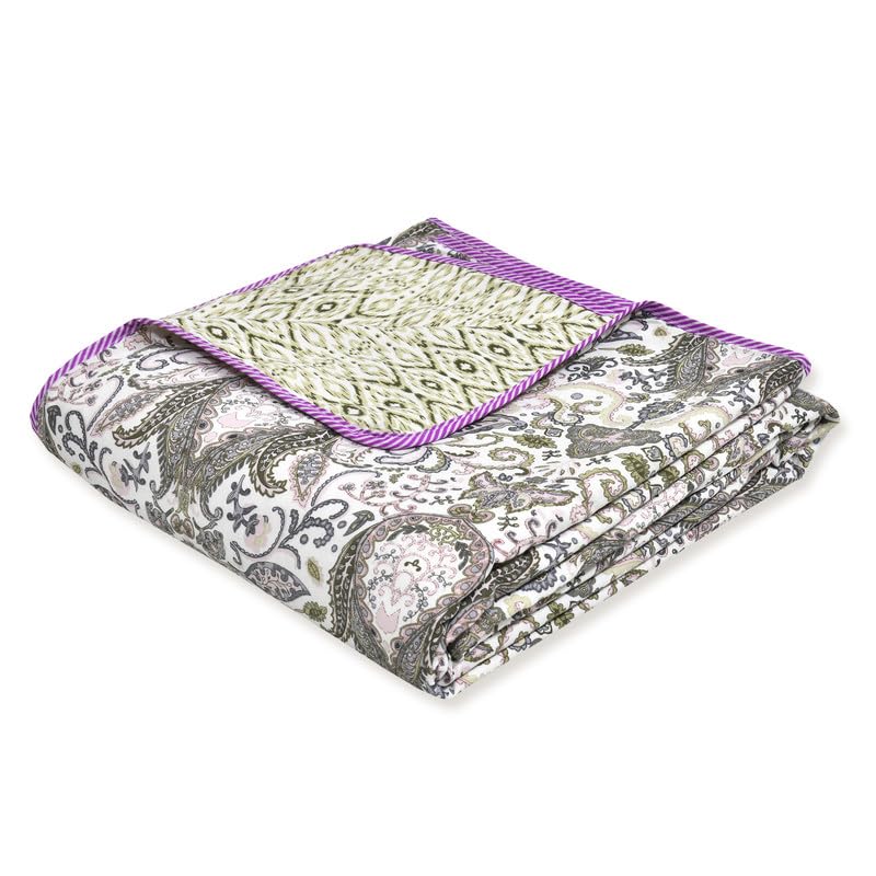 Image of Dohar Double Bed Cotton | AC Duvet Comforter | Reversible Summer Blanket Quilt | Sleeping Top Sheet All Weather (84 x 96, Purple Green, Pack of 1)