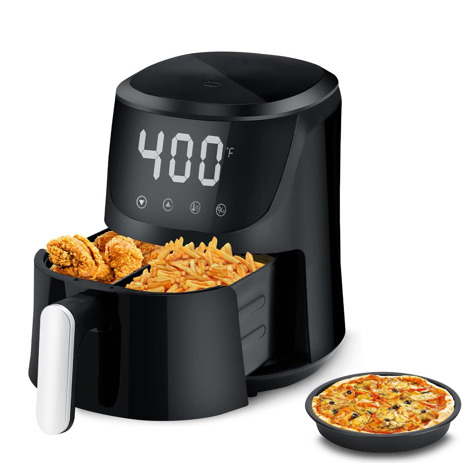LATURE 4.2 QT Air Fryer Oven Cooker with Temperature and Time Control, 2 Independent Frying Baskets, Pizza Pan, Dishwasher Non-stick Basket (Digital-Black)