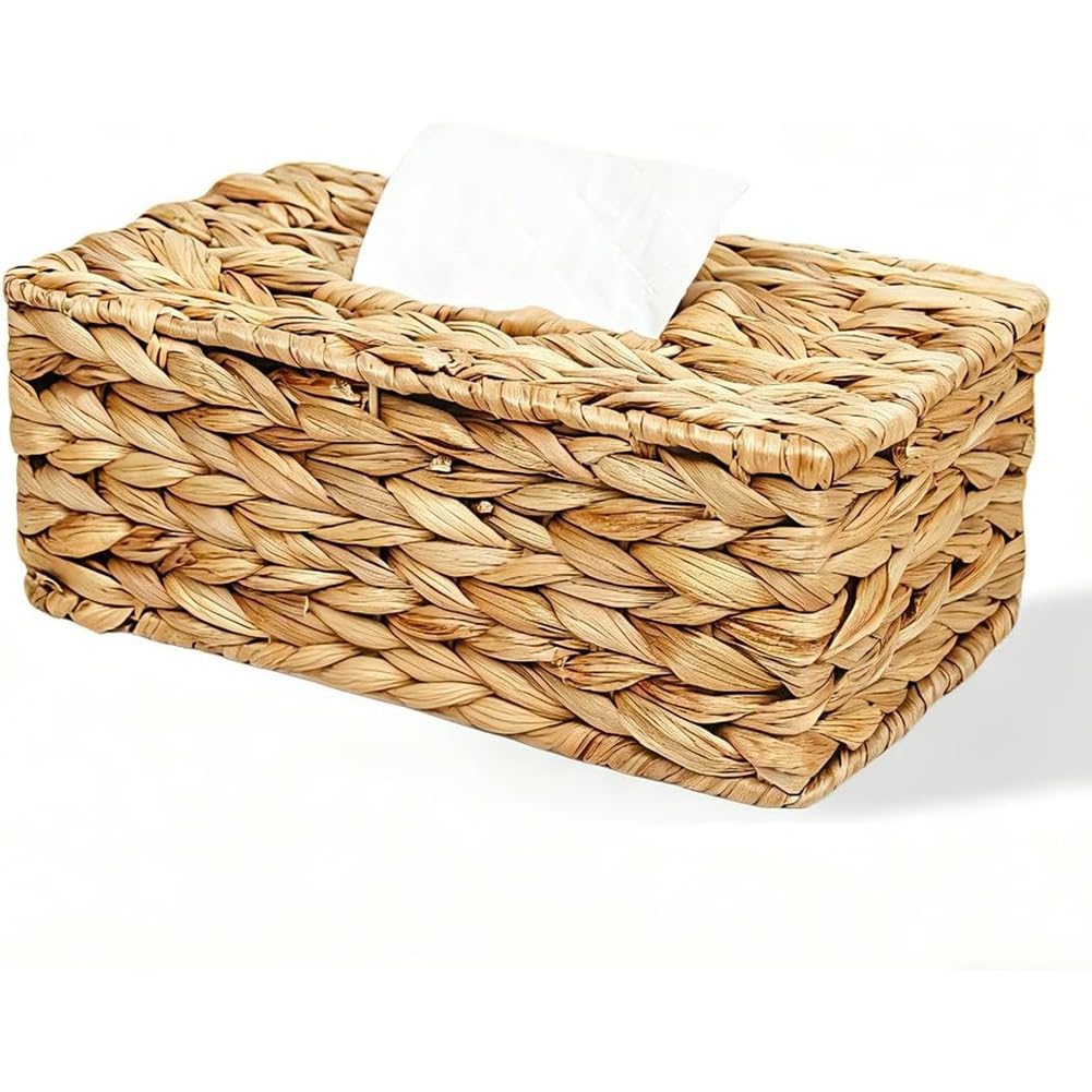 CTRLZS Water Hyacinth Tissue Box Cover, Woven Tissue Holder Wicker, Napkin Box& Hand Woven Storage Box