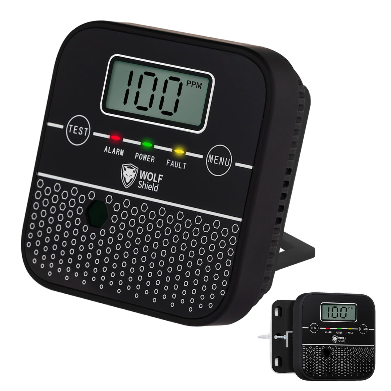 WOLF SHIELD Carbon Monoxide Detector 10 Year Sealed Battery Life Mini Carbon Monoxide Alarm CO Monitor Sensor with Free Standing LCD Display Test Silence Function for Home Caravan, Campervan,Car,Etc