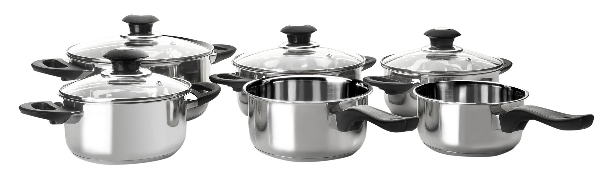 IBILI - Batterie de Cuisine 6 pièces, Acier Inoxydable, Couvercle en Verre, Compatible avec l’Induction
