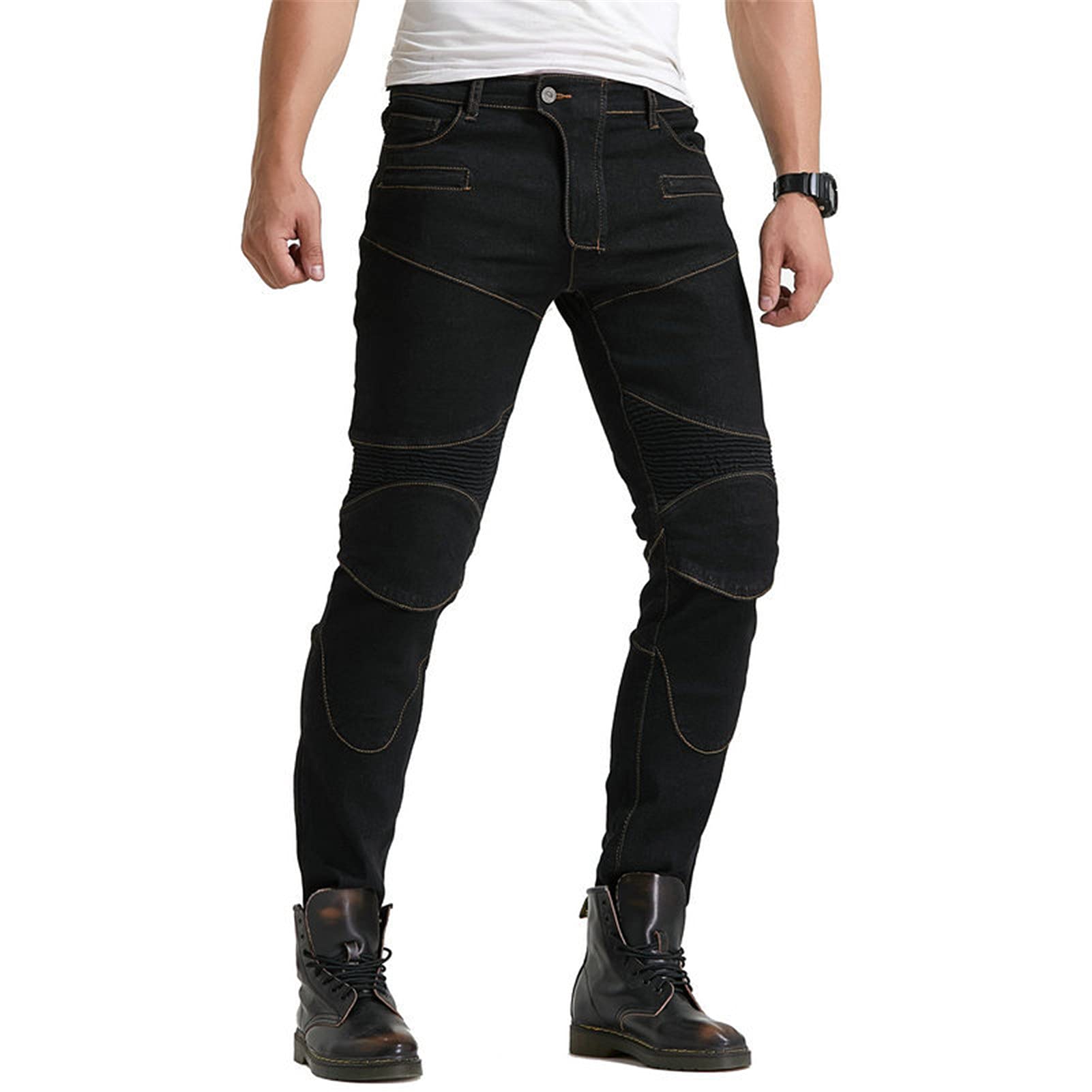 BEDSETS Uomo Moto Biker Jeans Pantaloni da Moto Impermeabili Rinforzato Protezione Jeans in denim per motociclismo con armatura e 4 ginocchiere (Nero,M)