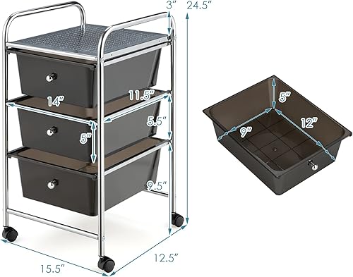 Vista 61 de GOFLAME Carrito de almacenamiento con ruedas de 4 cajones, carrito organizador móvil multiusos, carrito de utilidad para la oficina en casa