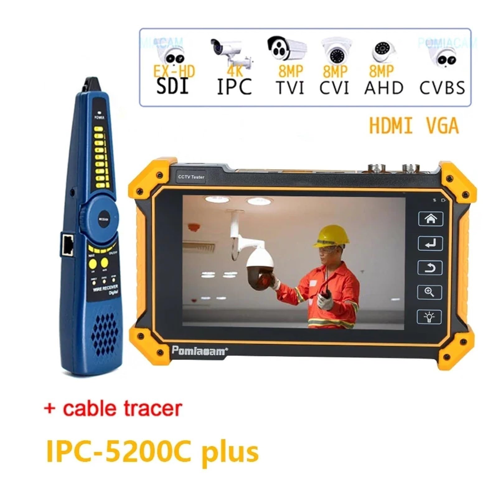 CCTV Tester, Tester Professionale IPC-52RC Plus CCTV 5 Pollici 6 In 1 Full 8MP IP CVI TVI AHD SDI Analogico Con Cavo Tracer Ingresso HDMI 4k