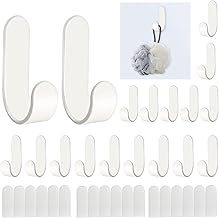 AOROPS Self-Adhesive Wall Hooks, Pack of 18 Small Hooks, Self-Adhesive Hooks, Plastic Coat Hooks, White, Towel Hooks, No Drilling Required, for Bathroom, Kitchen, Wardrobe