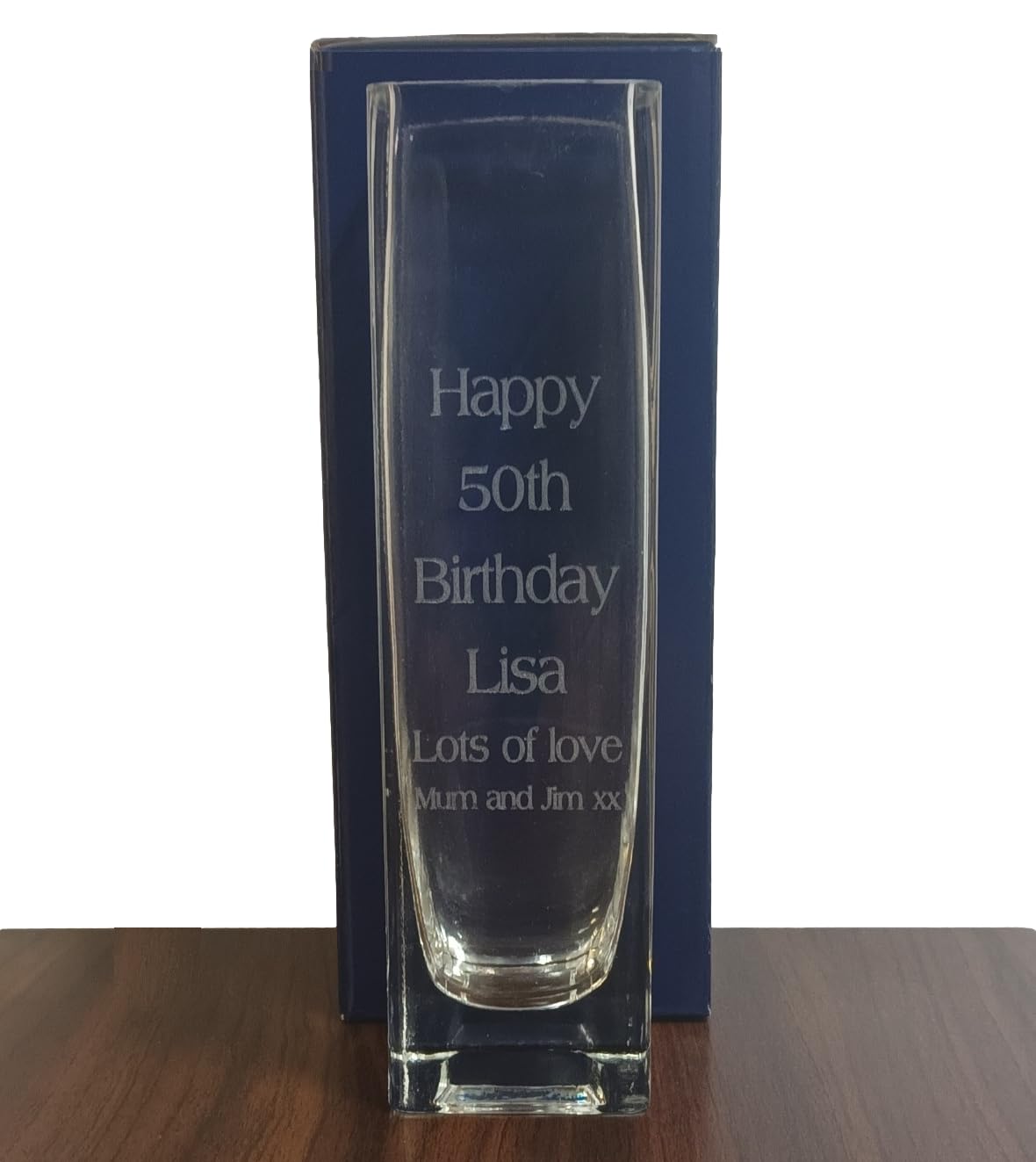 County Engraving Clear Personalised Hand Made Glass Vase, Laser Engraved With Any Message - Enter Your Own Custom Text (Tall)
