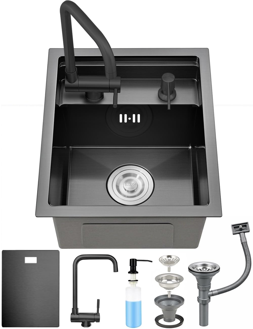 Nero lavello cucina 1 vasca nascosto, 35x45cm, acciaio inox sottopiano Bar/lavandino camper per Campeggio e Spazi Piccoli