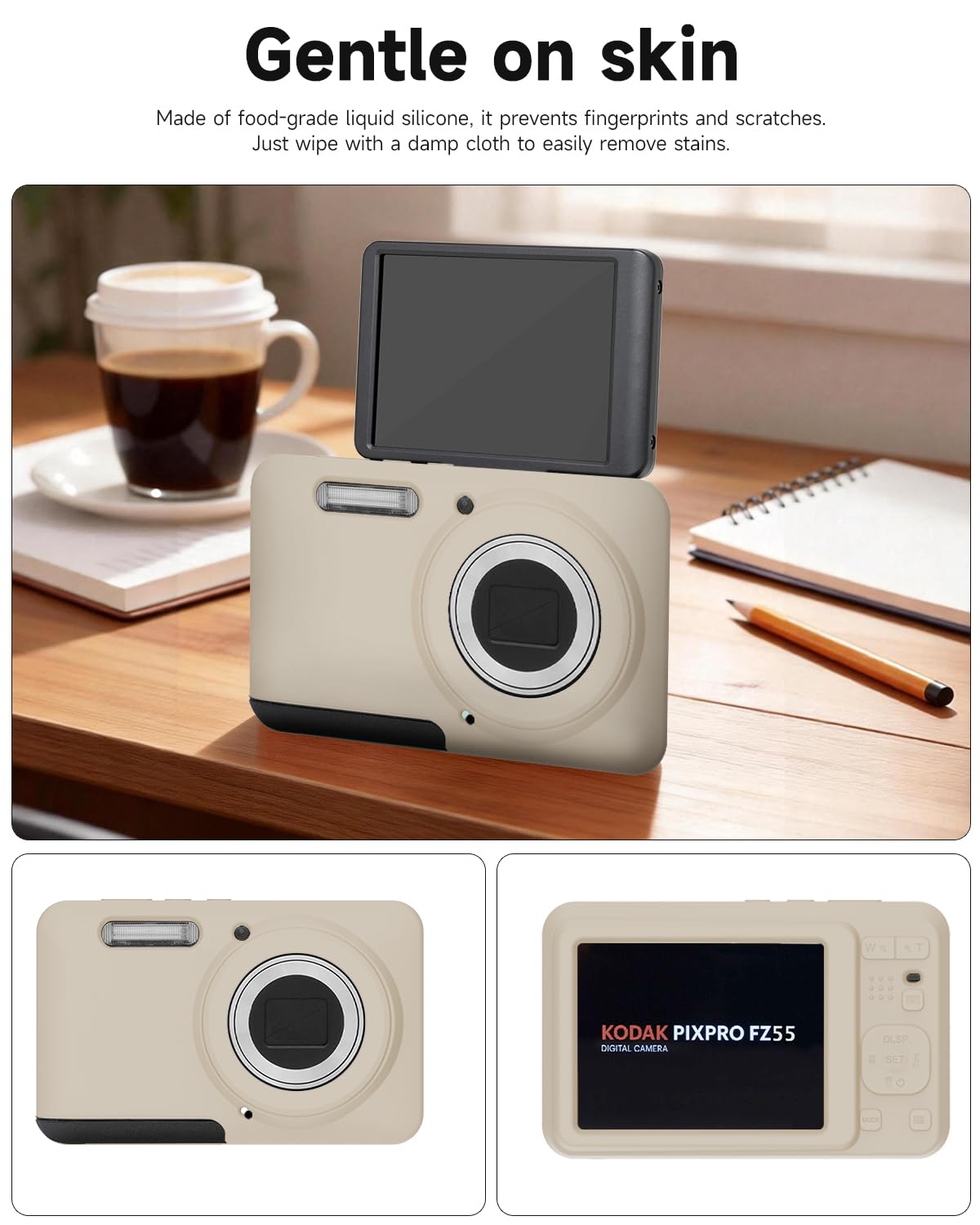 Silicone Case for Kodak PIXPRO FZ55 Digital Camera with Screen Protector and Lanyard for Kodak PIXPRO FZ55 Accessories - (Rice White)