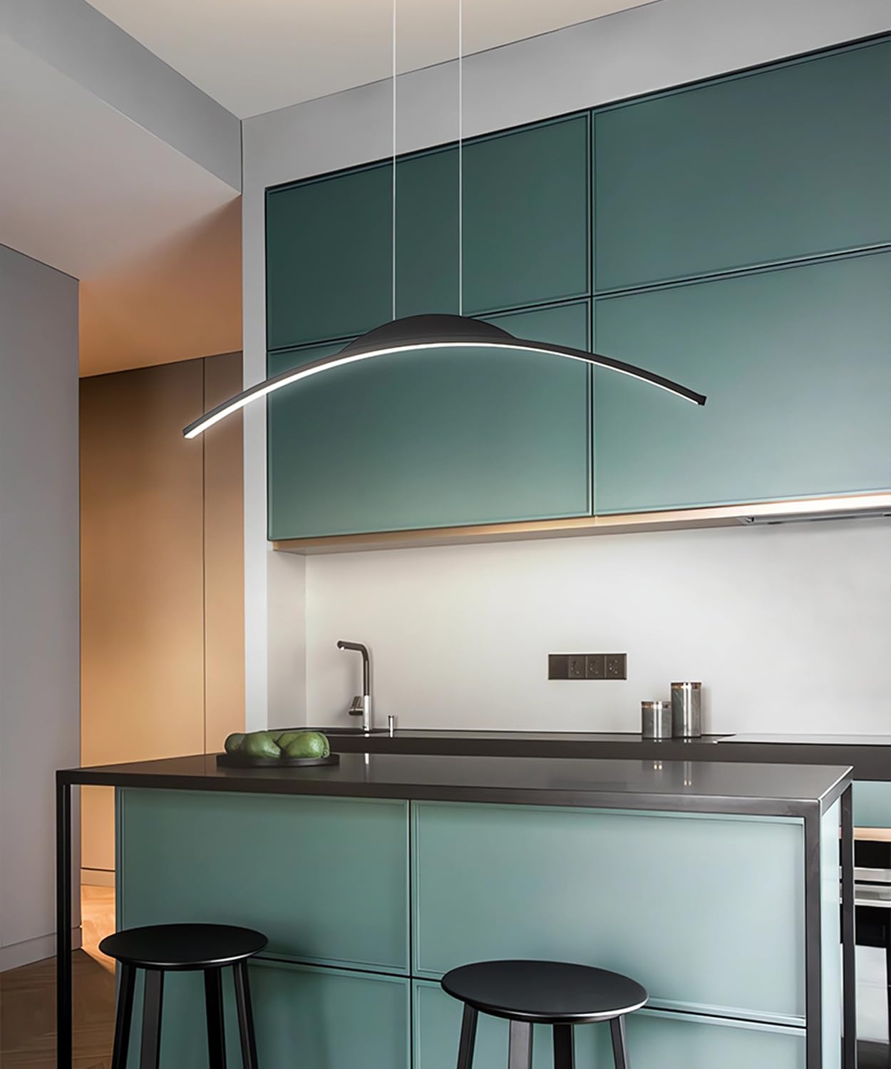 TUJJTU Modern LED Pendant Lamp 100cm Curved Pendant Light Dimmable Hanging Light with Remote Control Height Adjustable Dining Hanging Light Black Acrylic Lighting for Kitchen Bar Office(Black, 80cm)