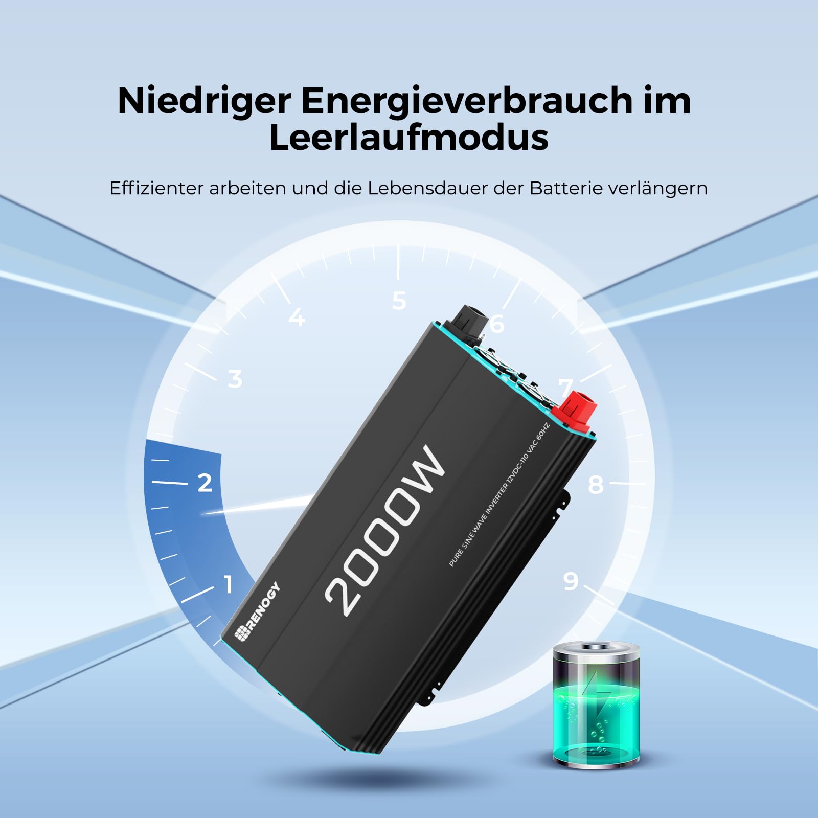 Renogy 2000W/4000W 12V auf 230V Reiner Sinus Wechselrichter mit Netzvorrangschaltung Spannungswandler mit 2 Europäische Steckdose für Haushaltsgeräten