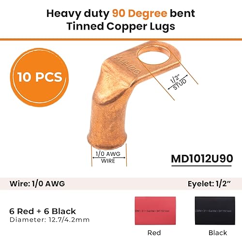 Miniatura 247 de SELTERM - 2 terminales de anillo resistentes para cable de batería, calibre 4 AWG, pernos de 3/8 pulgadas, terminales de calibre 4, ojales de cobre