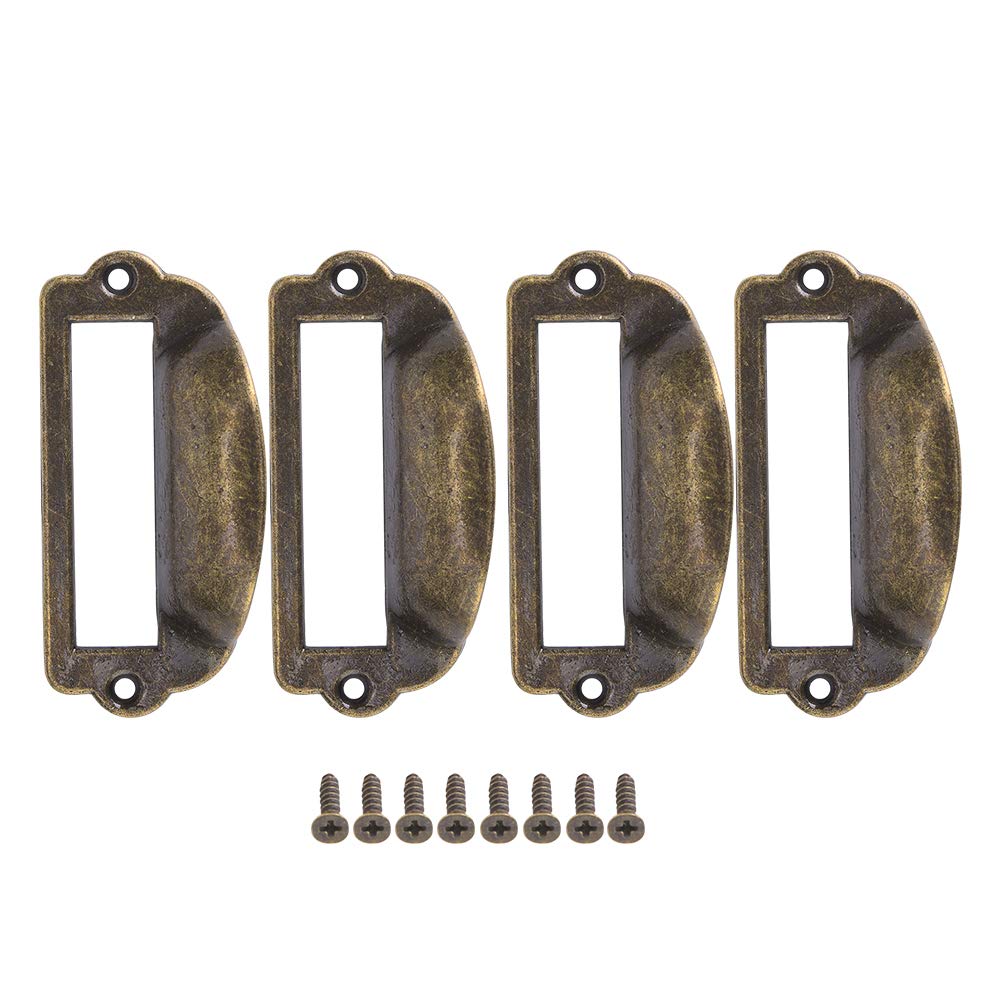 Heepdd As Shown Antique Drawer Label Pulls, Vintage Iron Name Card Holder With Screws For Office Library File Drawer Pharmacy Cupboard
