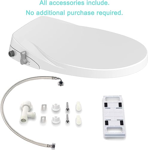 Miniatura 6 de TRIZZI Asiento de inodoro de bidé con boquillas dobles autolimpiantes traseras y lavado femenino, apto para inodoro alargado a prueba de fugas,