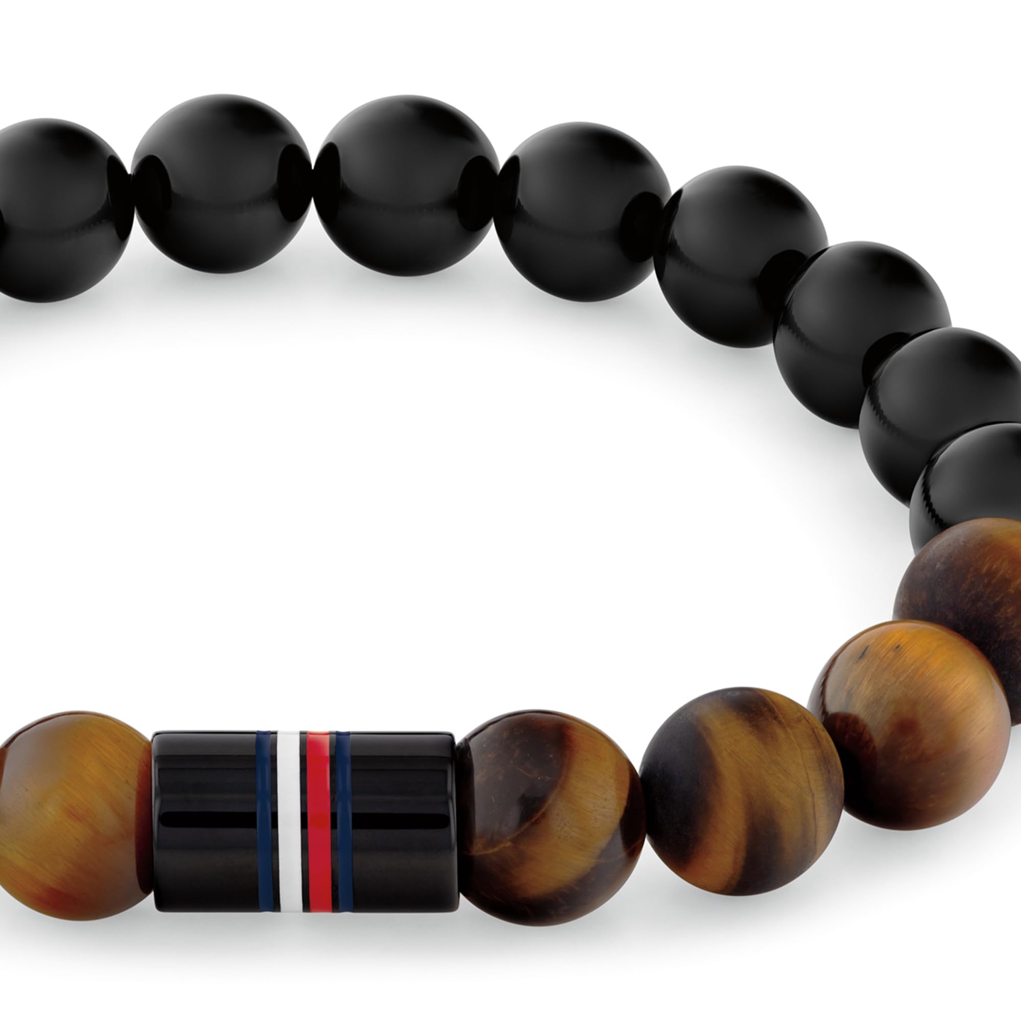 Tommy Hilfiger Biżuteria męska bransoletka z koralikami z sodalitem, hematytem i czarnym onyksem lub czarnym onyksem, tygrysie oko i koraliki z ciemnego drewna