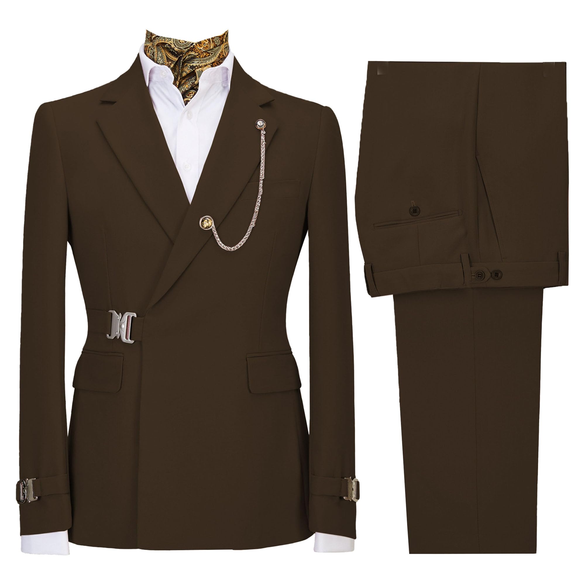 Men's 2 Piece Suit with Metal Clasp Slim Fit Suit Stylish Business Pants Casual Wedding Grooms Tuxedo Suit