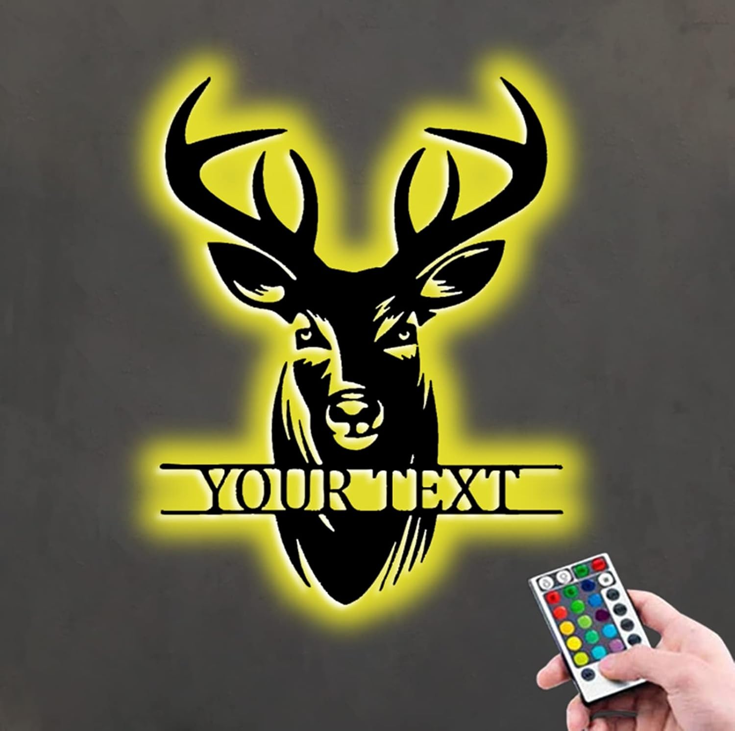 Personalized Deer Head Wall Art Metal Name Sign With Led