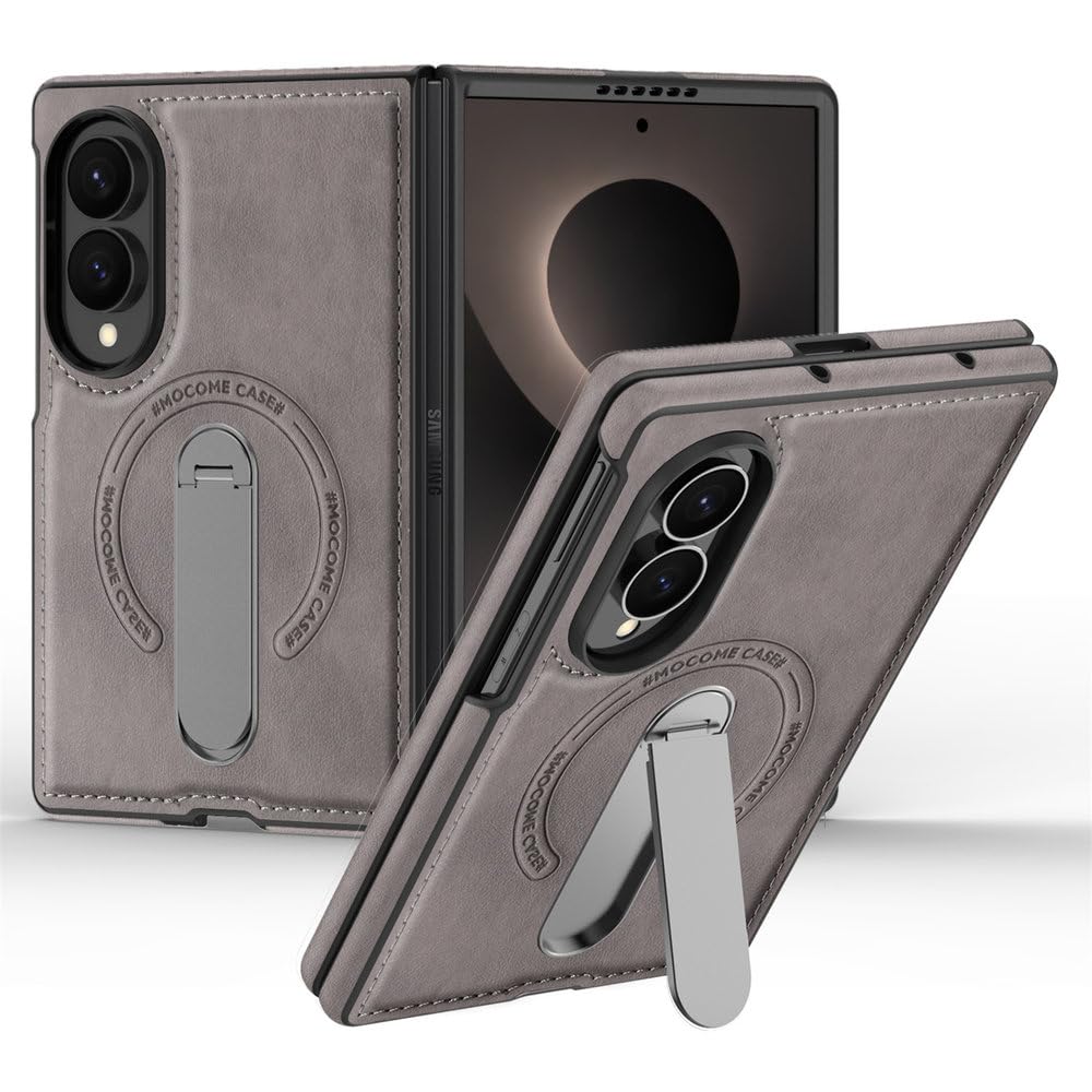 Custodia per telefono in pelle con supporto magnetico pieghevole per Samsung Galaxy Z Fold 8 Ultra 7 6 5 4 con ricarica wireless e antiurto, grigia, per Samsung Galaxy Z Fold 7