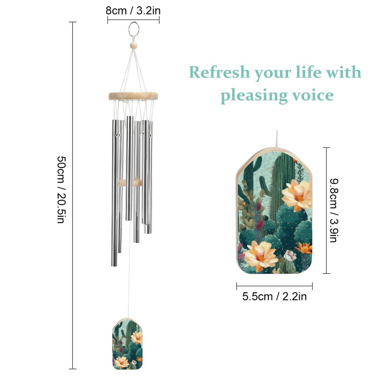 Outdoor Wind Chimes, Summer Floral Cactus Printed Wind Chimes,Simple Wind Chimes,Curtain Wind Chimes for Home Decoration