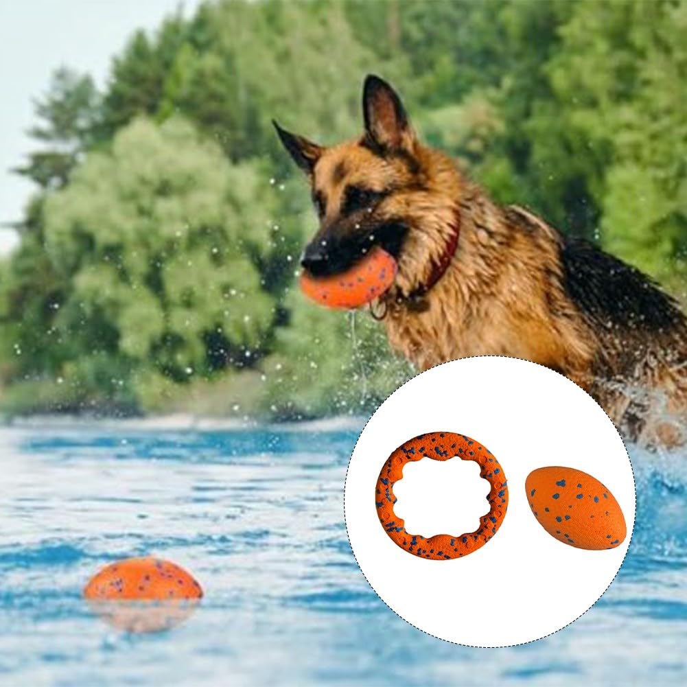 Dog Toy Ring And Football Set E-TPU Chew Resistant Floating | E-TPU Material, Floats In Water, Dental Cleaning Texture, Bright Colours For Visibility, 2-piece Set For Fetch