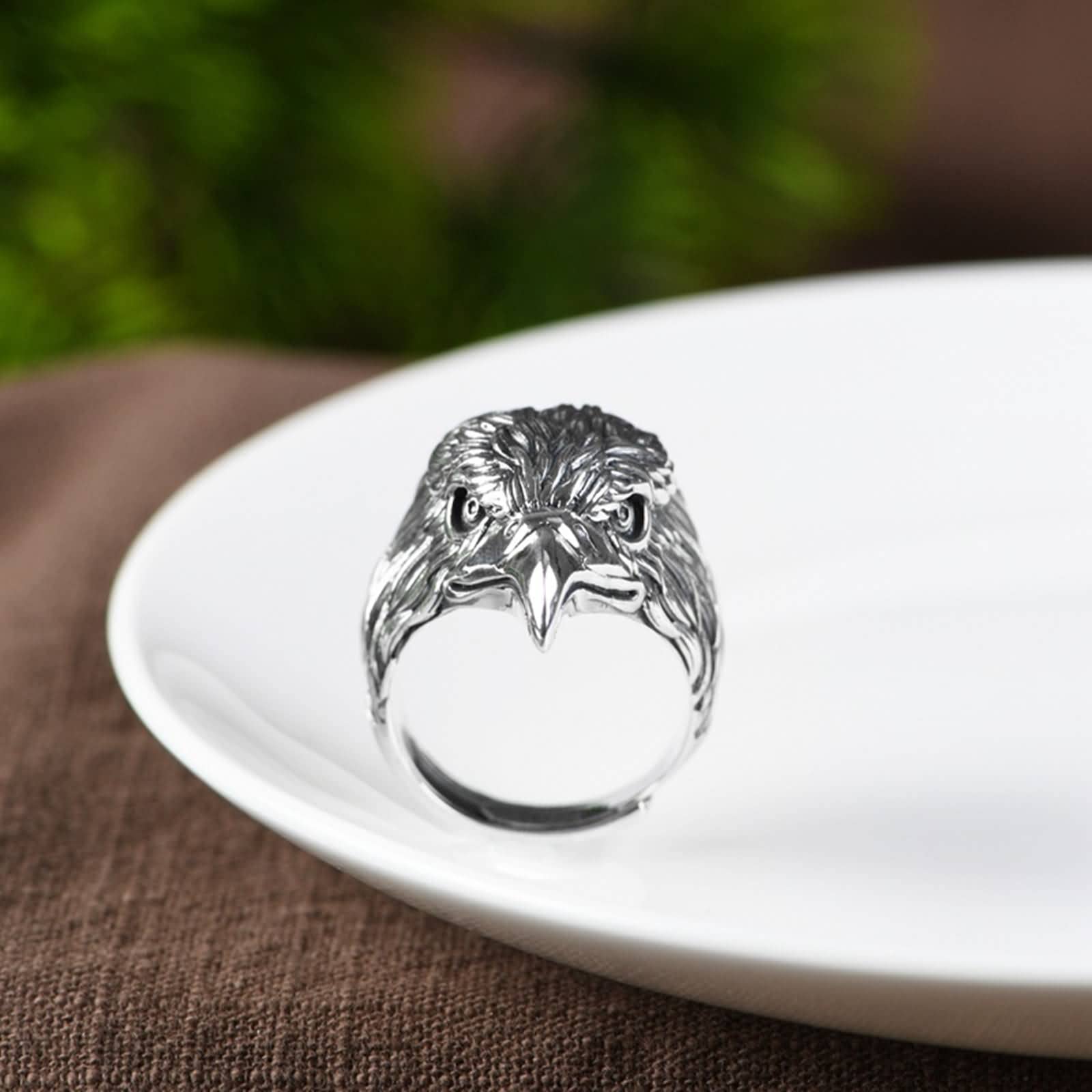 Anillos de compromiso para hombre, plata de ley 925 con águila hip hop de plata de ley 925, tamaño ajustable