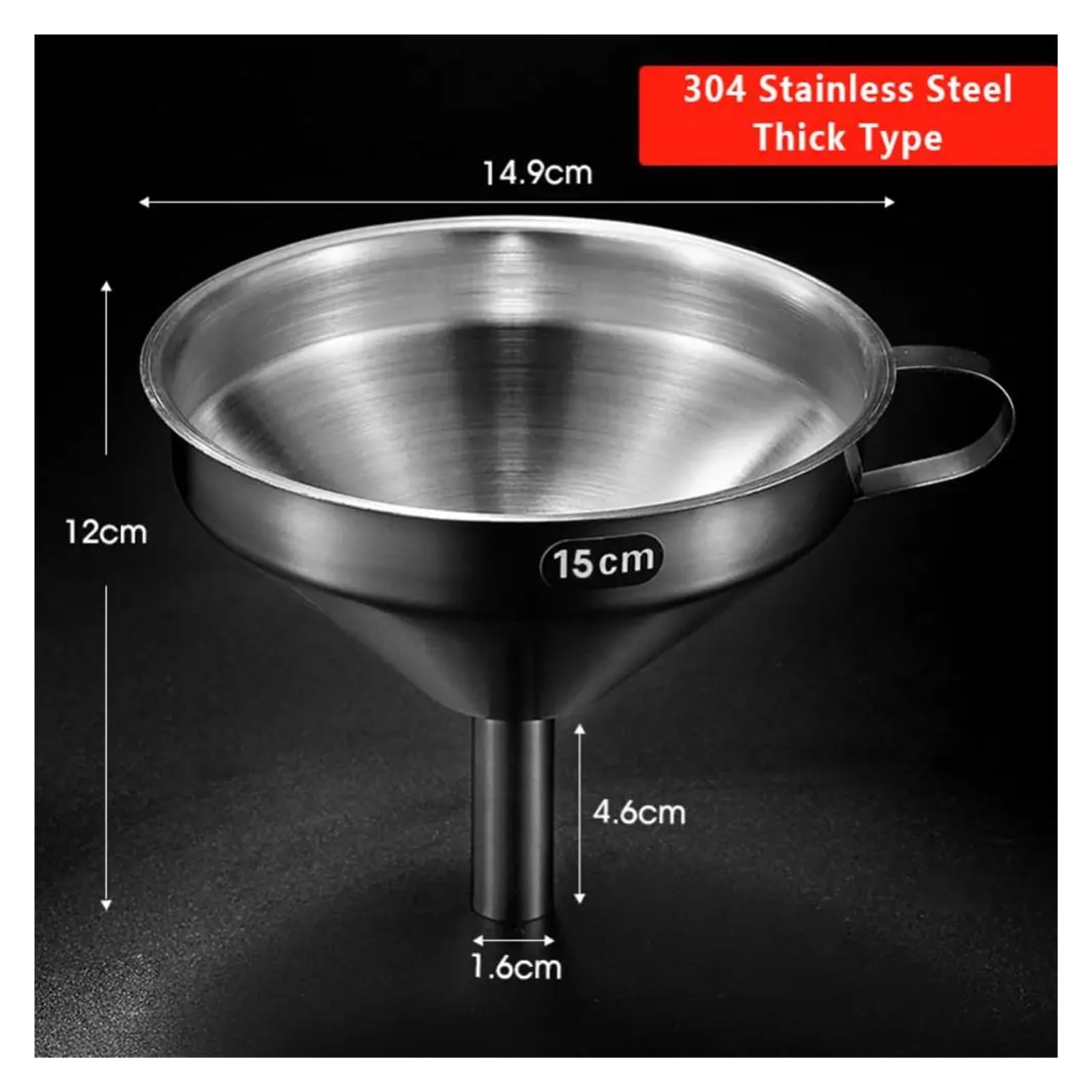 Embudo de Acero Inoxidable, Embudo de Cocina de Boca Ancha de Acero Inoxidable 201/304 con Filtro extraíble el 10,4-14,9 cm(304-14.9 CM)