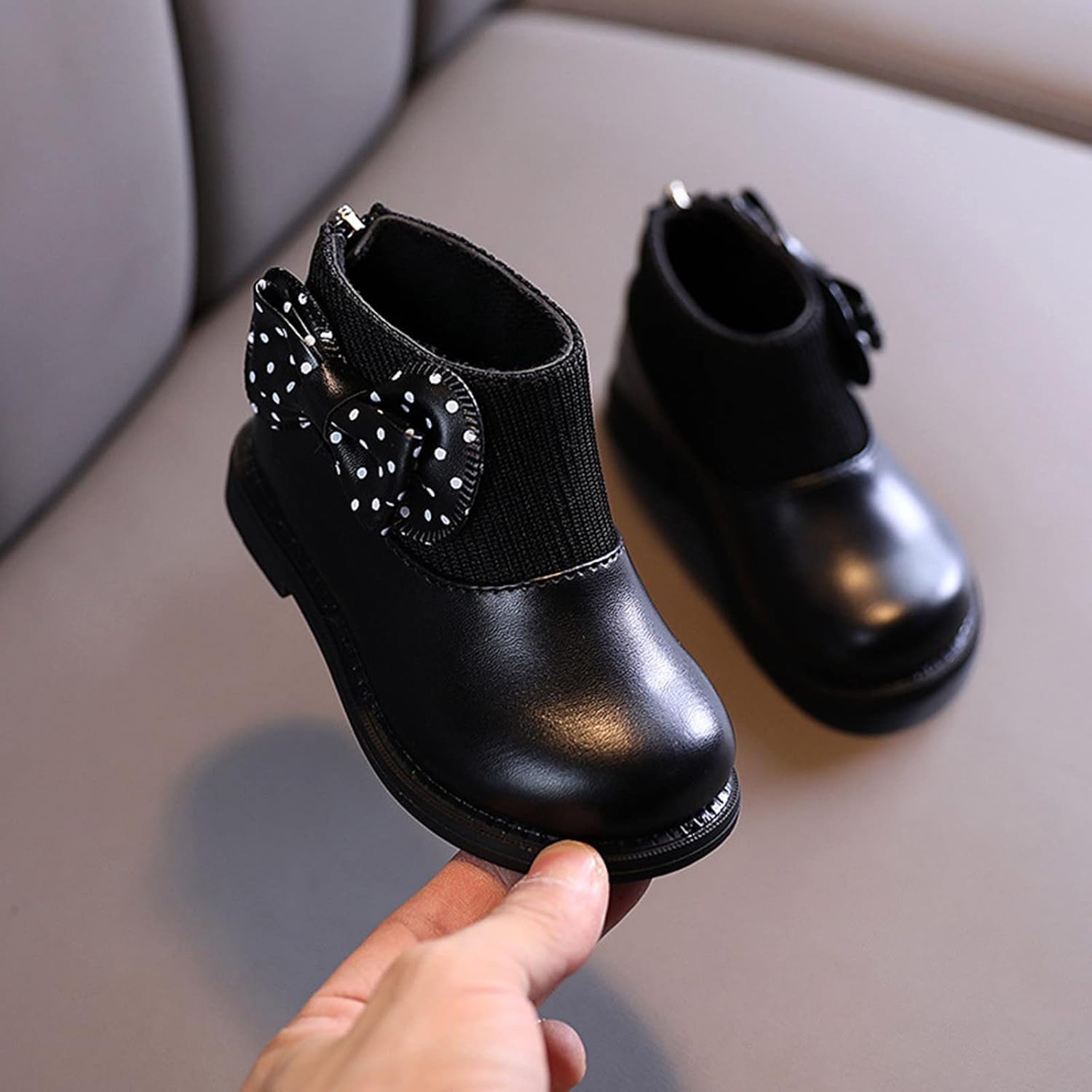 Fashion Autumn and Winter Girls Boots Round Toe Flat Sole Thick Sole Non Slip Back Zipper Cute Polka Baby Winter Boots : Clothing, Shoes & Jewelry